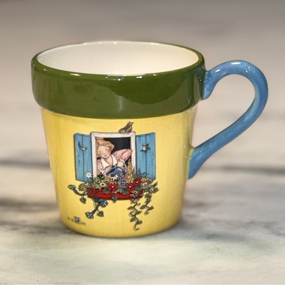 Vtg Mary Engelbreit Flower Pot Coffee Mug 1999 Teleflora 16oz